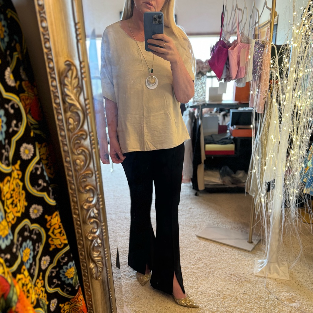 Italian Linen Silver Stitch Top, Made In Italy